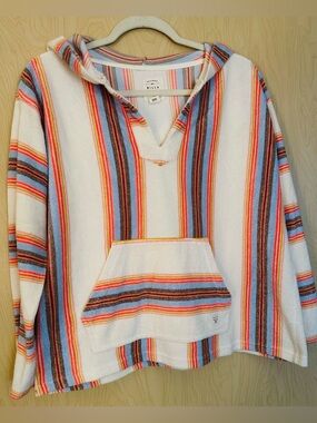 Billabong Cream Terry-Cloth Pullover with Orange, Blue and Brown Accent